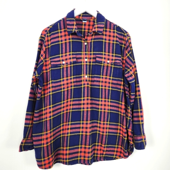 Old Navy Tops - Old Navy Maternity Blue Plaid Long Sleeve Boyfriend Cotton Flannel Shirt M